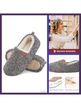 Women's Curly Faux Wool Slippers Memory Foam Fleece Lined House Shoes